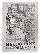 Load image into Gallery viewer, 1894 map of Melbourne linen tea towel by Melbournalia
