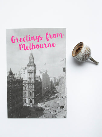 Greetings from Melbourne Magenta: Bourke Street Postcard