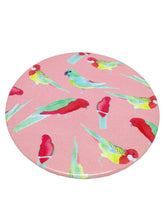 Load image into Gallery viewer, Rosella, king parrot and red rumped parrot on pink background by Hollie M Kelley