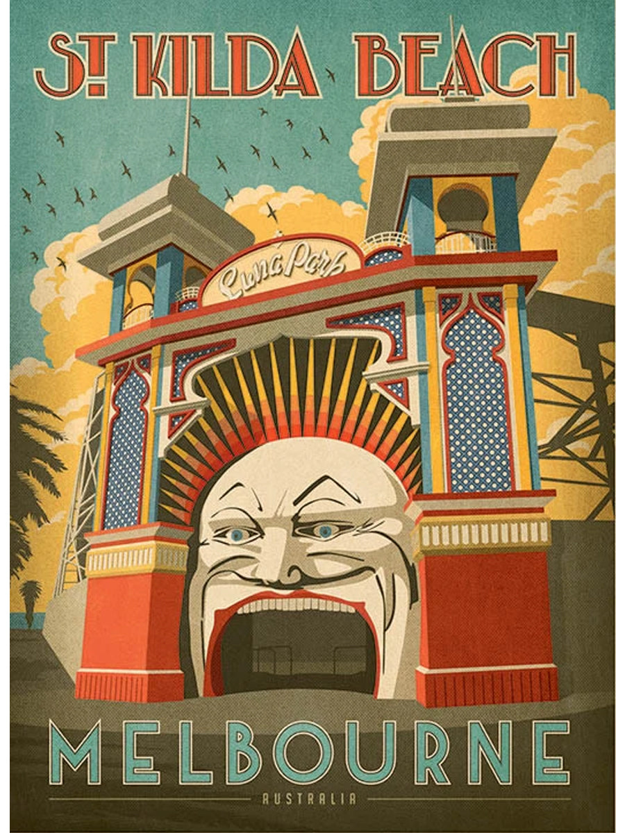 Luna Park, St Kilda Beach Postcard