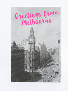 Greetings from Melbourne Magenta: Bourke Street Postcard